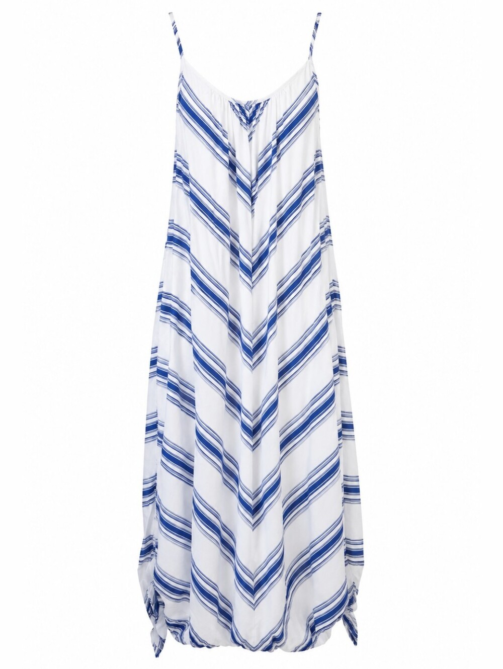 ELLOS | Blue White Striped Maxi‎ Sundress Airy Boho Chevron Rayon Dress | 16